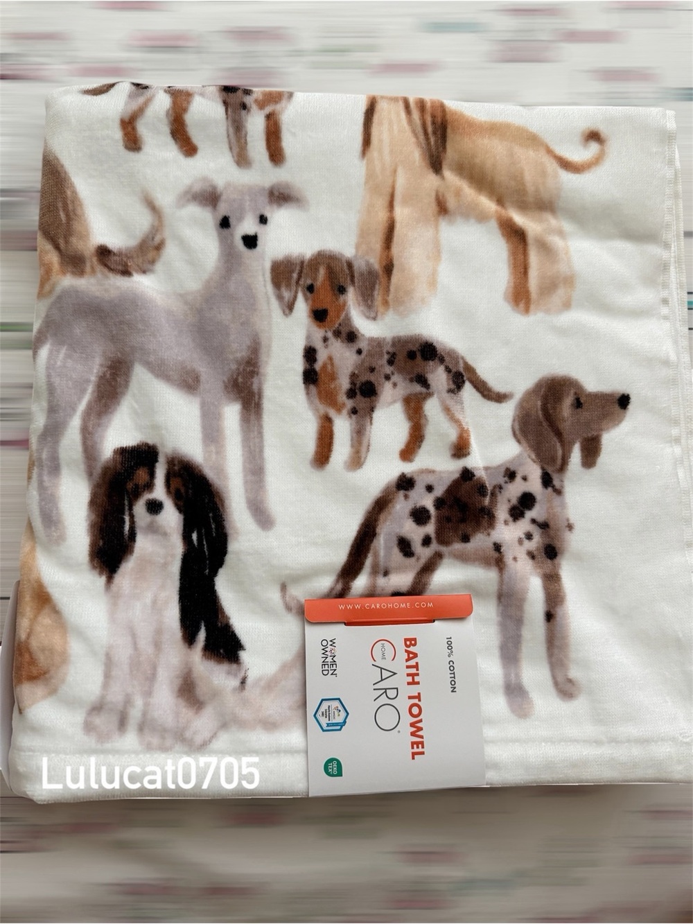 CARO Home  (1) Bath Towel 28”x 54"  DOGS 100% Cotton NEW!